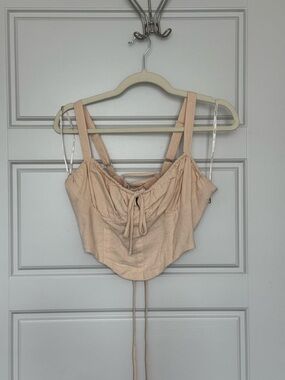 Forever 21 Peach Tie-Front Linen-Look Crop Top